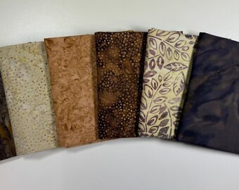 Tan Brown Floral Batiks Fat Quarter Bundle (6)