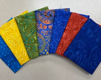 Blue, Yellow, Coral and Green Batik Fat Quarter Bundle (7)