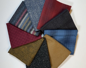 NEW! Blue, Burgundy, Black and Tan Flannel Fat Quarter Bundle (9)