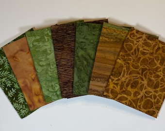 Golden Tan and Green Batik Fat Quarter Bundle (7)