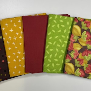NEW! Fall Blooms~Green, Rust, Gold and Brown Fat Quarter Bundle (5)