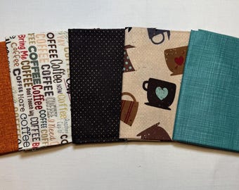 LAST ONE! Coffee-Brown, Turquoise and Orange Fat Quarter Bundle (5)