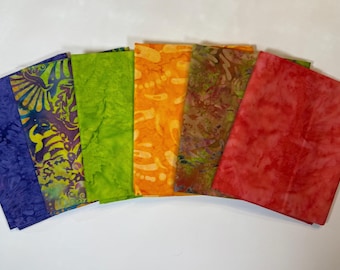 POP OF COLOR! Purple, Lime Green, Coral and Yellow Batiks Fat Quarter Bundle (6)