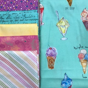 ONE LEFT!! Whimsical Ice Cream Turquoise, Pink, Yellow and Purple Fat Quarter Bundle (6)