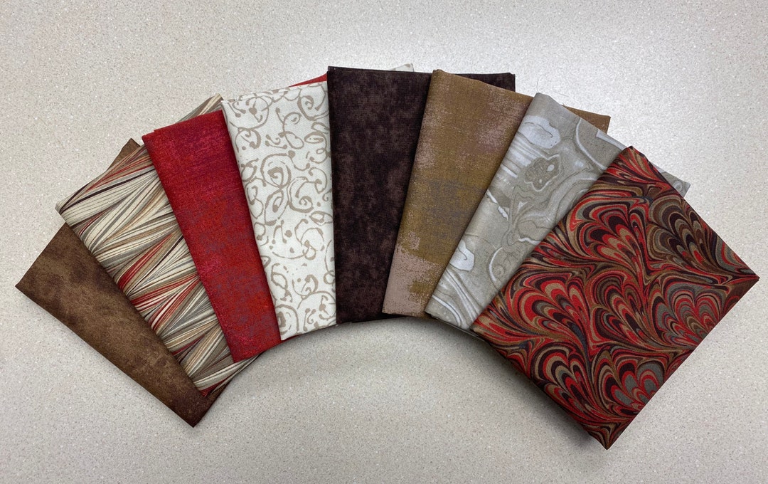 MODERN Marble Art in Red, Rich Browns and Taupe Fat Quarter Bundle 8 Etsy
