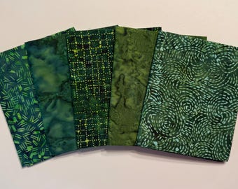 Rich Green Batiks Fat Quarter Bundle (5)