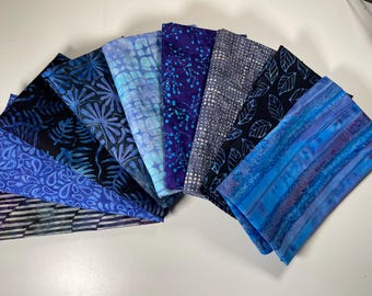 LAST ONE! Blue, Purple and Gray Batiks Bundle (9) 1 Yard Cuts