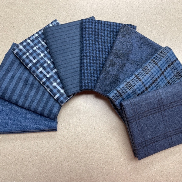 GORGEOUS! Blue Plaids and Stripes Flannels Fat Quarter Bundle (8)
