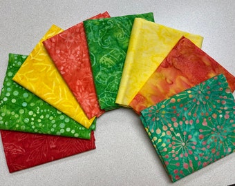 ONLY ONE LEFT! Greens, Yellow and Orange Batik Fat Quarter Bundle (8)