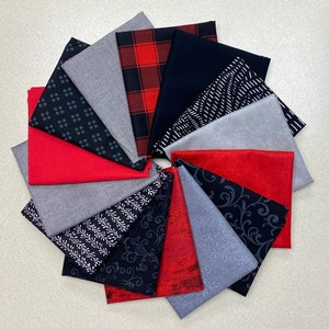 POPULAR! Black, Red and Gray (14) Fat Quarters