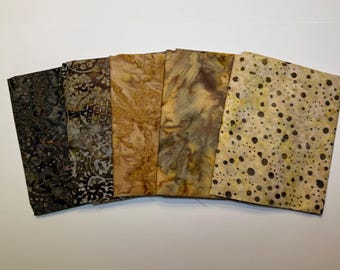 NEW LISTING! Luscious Earth Tone Batiks Fat Quarter Bundle (5)