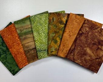 FALL TONES! Gold, Orange and Greens Batik Fat Quarter Bundle (7)