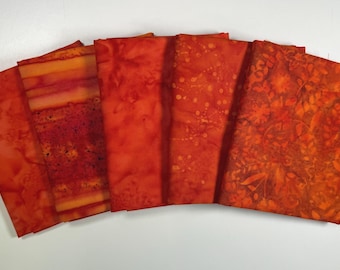 Vibrant Orange Batik Fat Quarter Bundle (5)