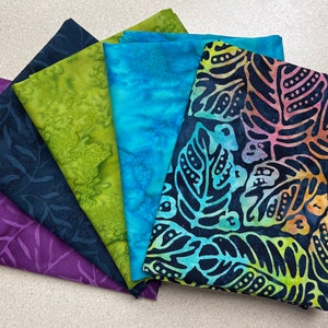 Navy, Green, Turquoise, Purple Leaves Fat Quarter bundle (5)