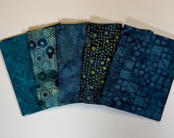 NEW! Deep Teal  Batiks Fat Quarter Bundle (5)