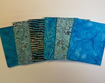 STUNNING! Turquoise with a Hint of Gray Batik Fat Quarter Bundle (6)
