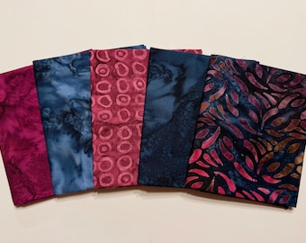 NEW! Navy and Cherry Batiks Fat Quarter bundle (5)