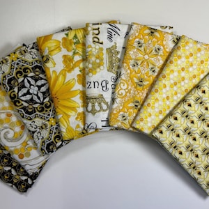 Bees and Honey Fat Quarter Bundle: Yellow & Black Cotton (11)