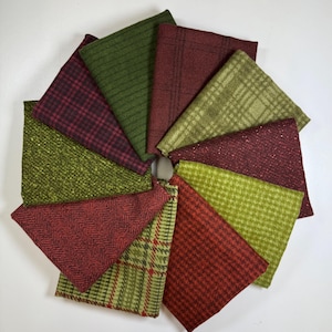SUPER SOFT! Burgundy and Green Flannels Fat Quarter Bundle (10)