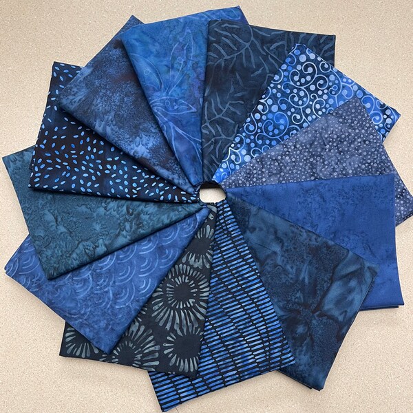 Shades of Blue Batiks Fat Quarter Bundle (12 fat quarters)