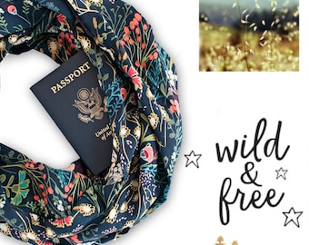 Feamos Infinity Scarf For Women Neck Wrap Double Layer With Secret Hidden Zipper Pocket Floral Stripe Printed Christmas Gift Feamos Infinity Scarf For Women Neck Wrap Double Layer With Secret Hidden Zipper Pocket Floral Stripe Printed Christmas Gift