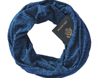 Soda Springs Cobalt - Infinity Scarf with Hidden Zippered Pocket: Soft and Cozy | Pickpocket Proof | Perfect Travel Gift | Made in U.S.A.