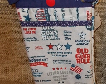 Cell Phone Pouch - Old Guys Rule - Quilted and Lined with Crossbody Strap