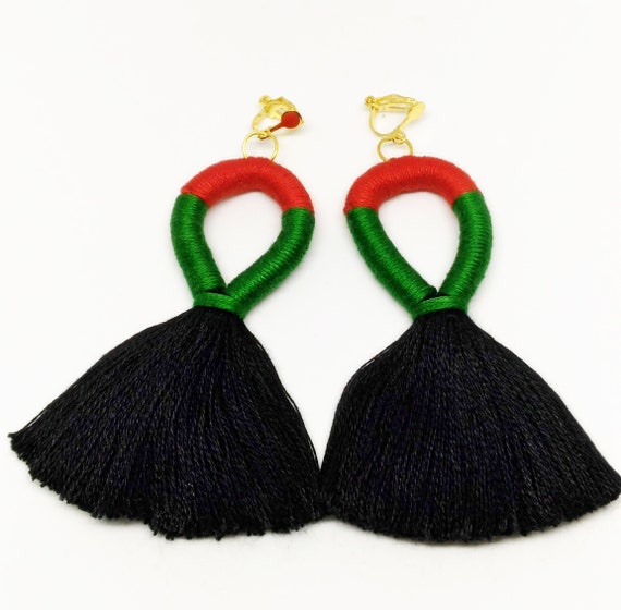 clip on tassel earrings black