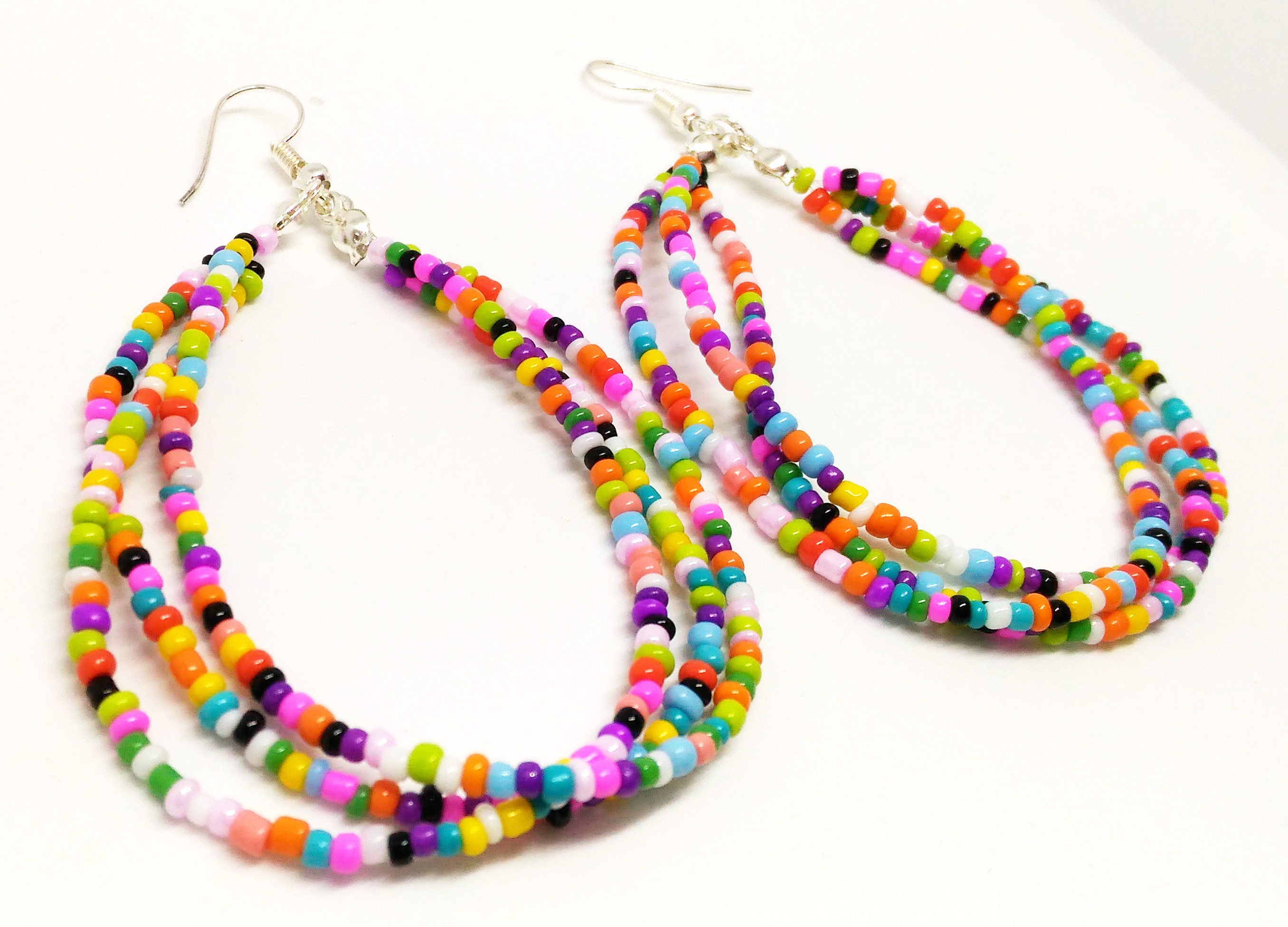 Long Rainbow Earrings Rainbow Bead Dangle Earrings Etsy