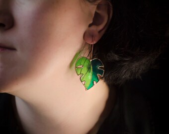 Window earrings Statement earrings Stained glass earrings Cactus earrings Succulent earrings, Window frame Plant earrings