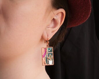 Window earrings Statement earrings Stained glass earrings Cactus earrings Succulent earrings, Window frame Plant earrings