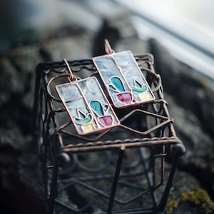 Cactus earrings, Window earrings, Ukraine jewelry, Statement earrings, Stained glass earrings, Plant earrings, Succulent earrings,