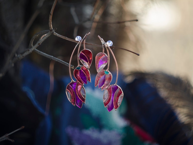 Tulip, Tulip earrings, Wedding earrings, Floral earrings, Bridal earrings, Red earrings, Big earrings, Statement earrings, Flower earrings. image 4
