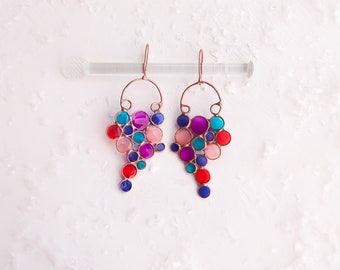 Red earrings, Bubble earrings, Bubbles, Glass Grapes, Large earrings, Violet earrings, Blue earrings, Big earrings, Chandelier earrings.