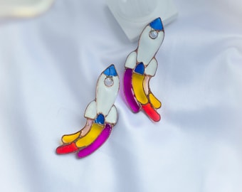 Rocket ship, Space jewelry, Suds, Space earrings, Spaceman, Astronaut, Geek earrings, Science earrings, Astronomy, Sputnik, Studs.