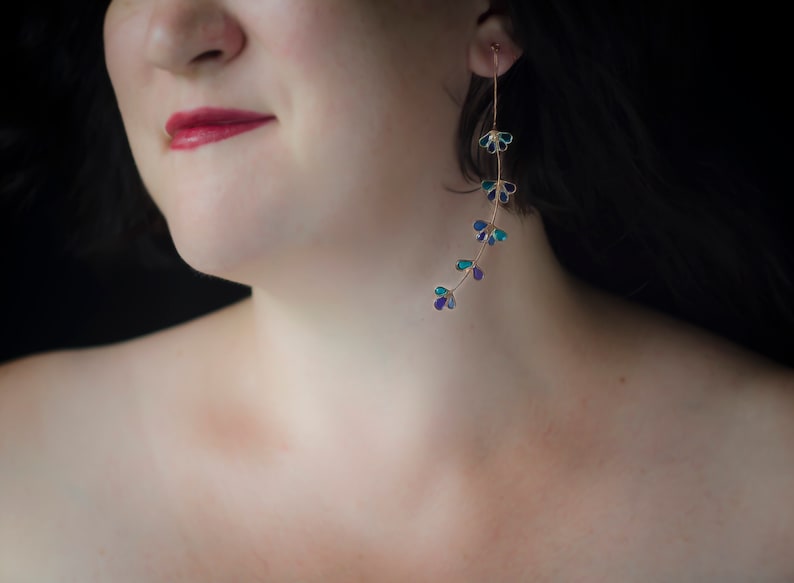 Lavender earrings, Bridal earrings, Wedding earrings, Floral earrings, Flower earrings, Lavender, Long earrings, Blue earrings, Boho jewelry image 2