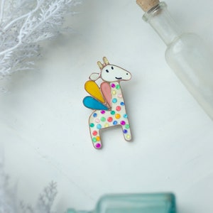 Giraffe brooch, Pegasus brooch, Funny brooch, Unicorn brooch, Pegasus unicorn, Multicolored brooch, Unicorn gift, Giraffe gift, Unicorn image 1