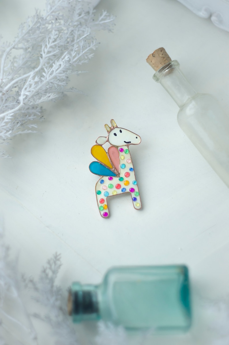 Giraffe brooch, Pegasus brooch, Funny brooch, Unicorn brooch, Pegasus unicorn, Multicolored brooch, Unicorn gift, Giraffe gift, Unicorn image 1