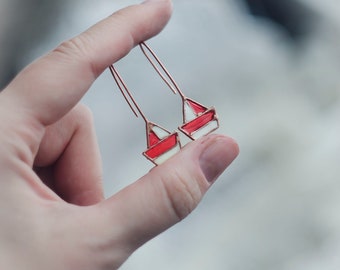Paper boat, Sail Boat, Yacht, Ship earrings, Sailing earrings, Red earrings, Dangle earrings, Red boat, Ocean earrings, Sea, Small earrings