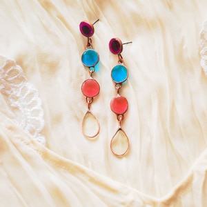 Long Stud Earrings. Pink earrings. Drop earrings. Bright earrings. Long studs. Summer earrings. Lucid earrings image 1