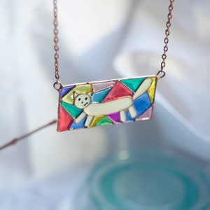 Cat pendant, Cat necklace, Cat charm pendant, Stained glass necklace, Stained glass jewelry, Colorful necklace, Vitrage, Rainbow necklace image 5