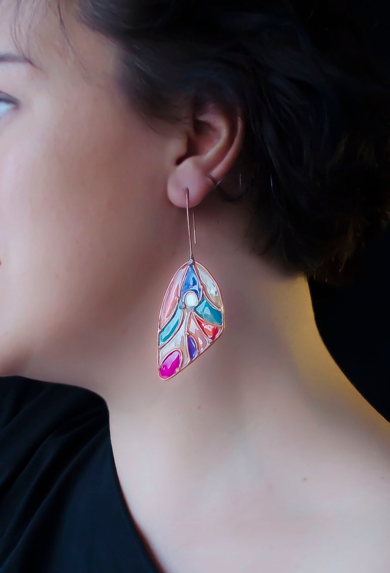 Butterfly wing earrings, Statement earrings, Fairy earrings, Big earrings, Dangle earrings, Butterfly wing, Wedding earrings, Butterfly image 2