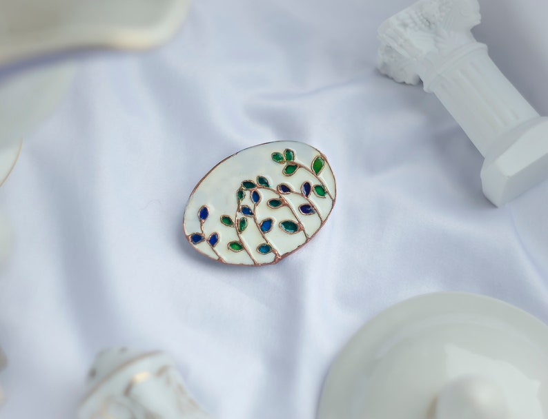 Wedding brooch, White brooch, Spring brooch, Rustic brooch, Tree, Vitrage brooch, Vegan, Bridal brooch, Gift for mom, Stained glass brooch image 8