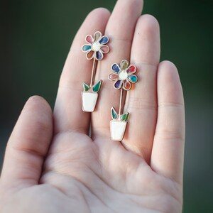 Flower earrings, Camomile, Colored flowers, Colored earrings, Flower studs, Flowerpot earrings, Funny earrings, Succulent earrings, Biology.