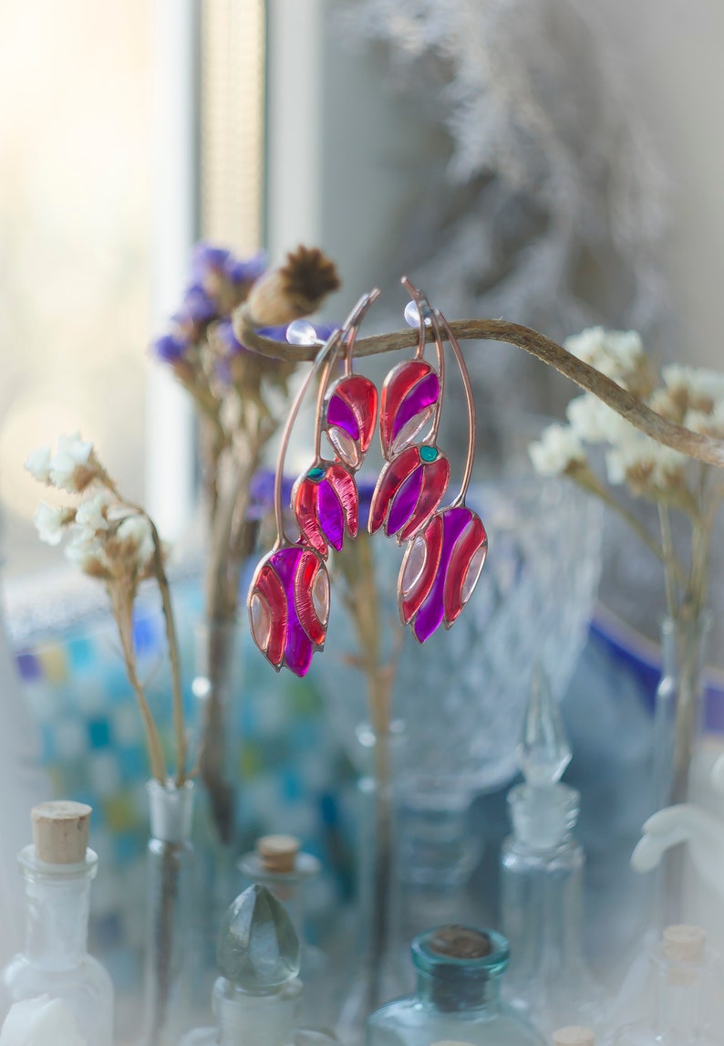 Tulip, Tulip earrings, Wedding earrings, Floral earrings, Bridal earrings, Red earrings, Big earrings, Statement earrings, Flower earrings. image 8