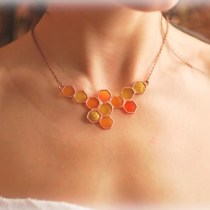 Honeycomb necklace, Honey necklace, Honeycombs, Honeycombs necklace, Honey bee jewelry, Yellow necklace, Bee necklace, Honey comb jewelry image 7