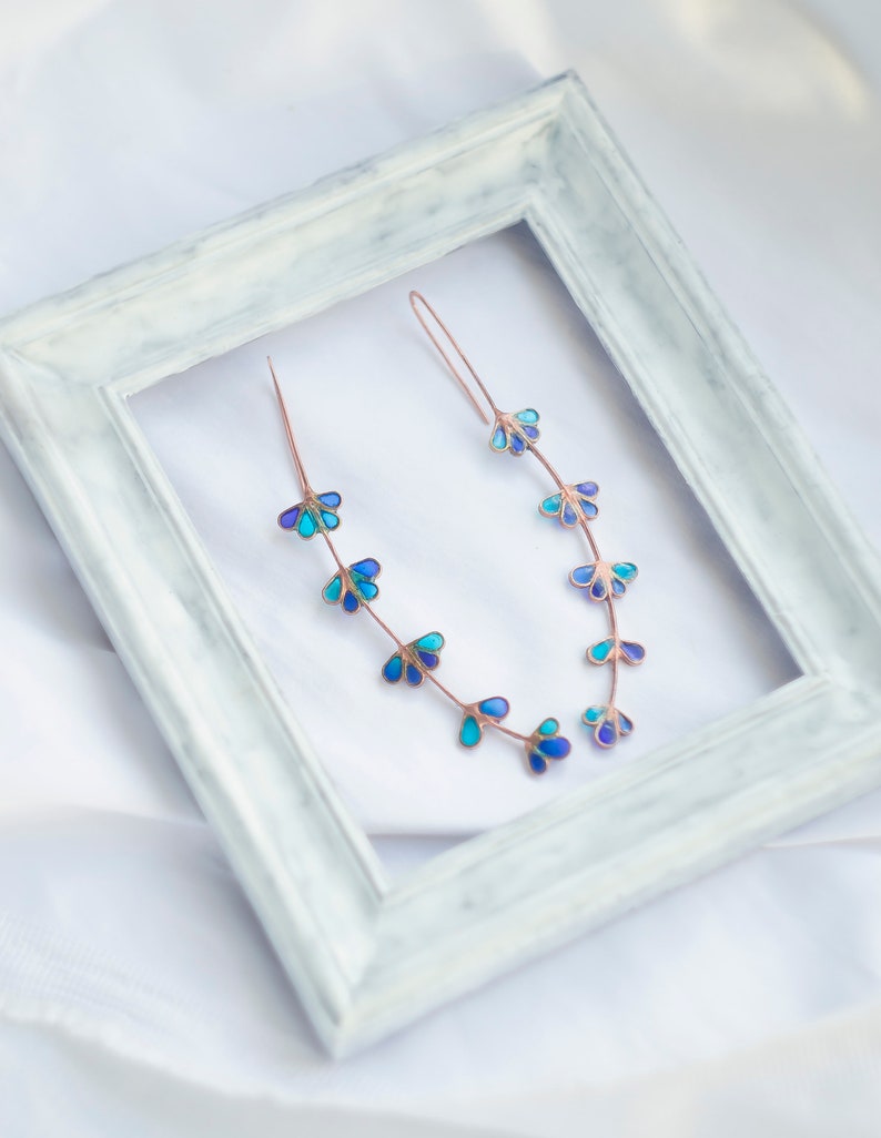 Lavender earrings, Bridal earrings, Wedding earrings, Floral earrings, Flower earrings, Lavender, Long earrings, Blue earrings, Boho jewelry image 8