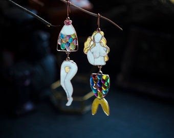 Mermaid earrings, Mermaid jewelry, Sex, Hippie jewelry, Chandelier earrings, Large earrings, Lesbian earrings, Adult, Statement earrings