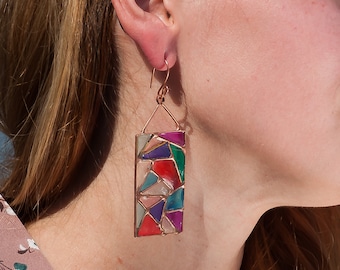 Vitrage earrings, Carnaval earrings, Arlequin, Venezia, Multicolored earrings.