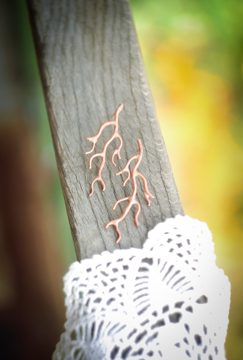 Roots Earrings, Branches, Tree roots, Stud Earrings, Freeform earrings, Seaweed earrings, Stick earrings, Tree earrings, Forest, Rustic. image 4